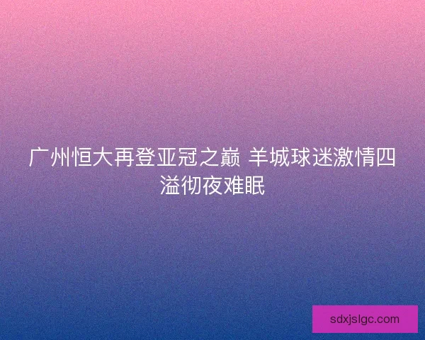 广州恒大再登亚冠之巅 羊城球迷激情四溢彻夜难眠
